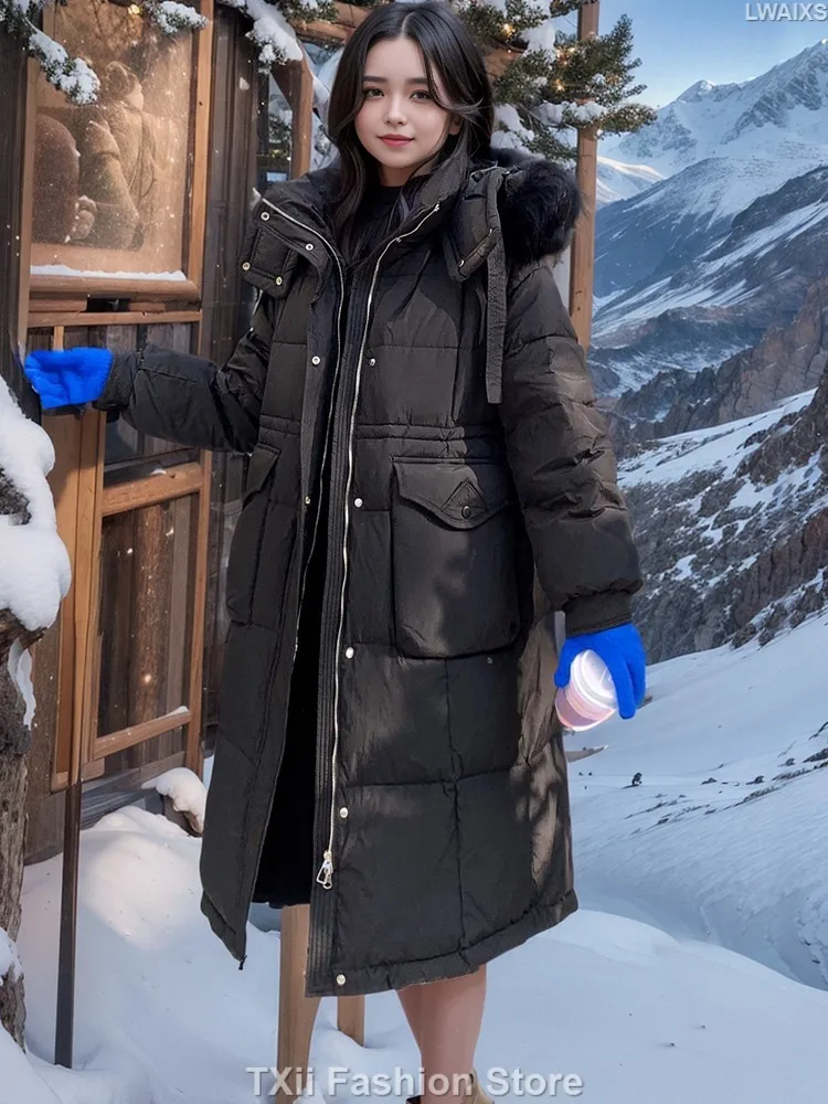 Модный пуховик TXii очень большого размера женское длинное Утепленное зимнее