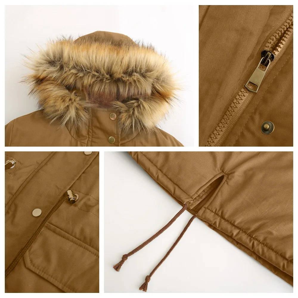 Thick Warm Winter Coat Women Luxury Fox Fur Hooded Zipper Closure Solid Fashion Causal Cotton Coat Outwears Jackets Clothes New