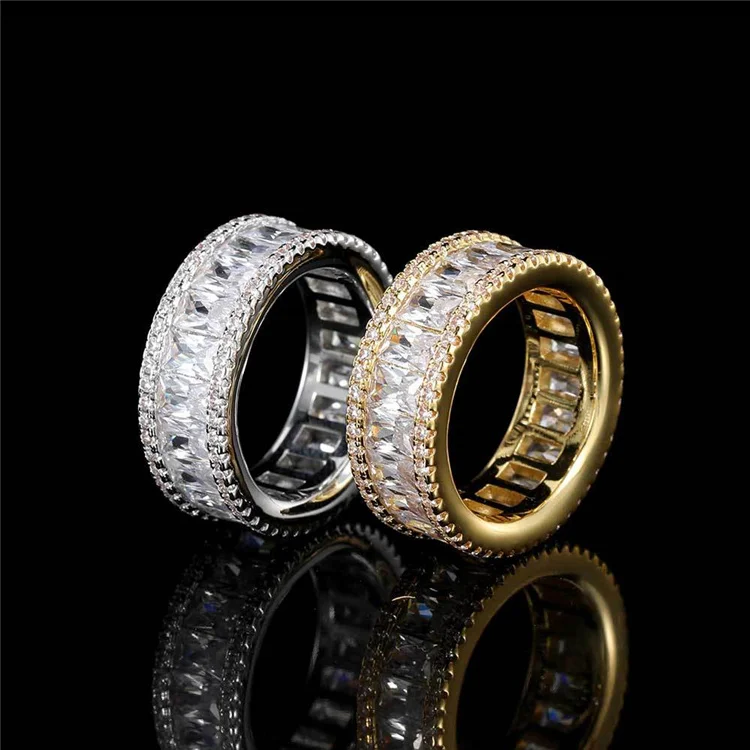 

8mm Various Size Brass Single Row Zircon Ring With T-Square Zircon Inlaid For Hipster Hiphop Men