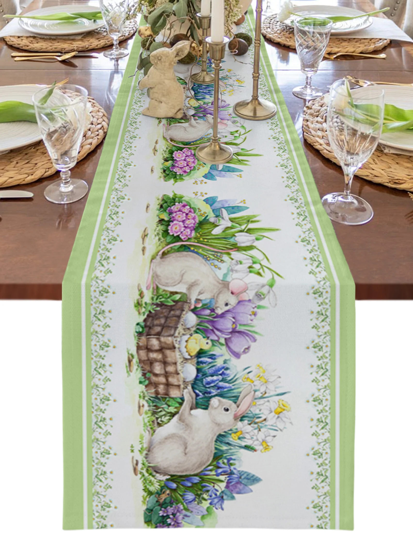 

Easter Bunny Mouse Daisy Flower Table Runner Wedding Party Table Decorations for Home Decor Gift Favor Placemat Tablecloth