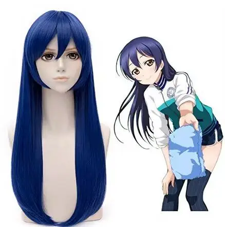 Парик для косплея из аниме темно-синего цвета Длинные термостойкие