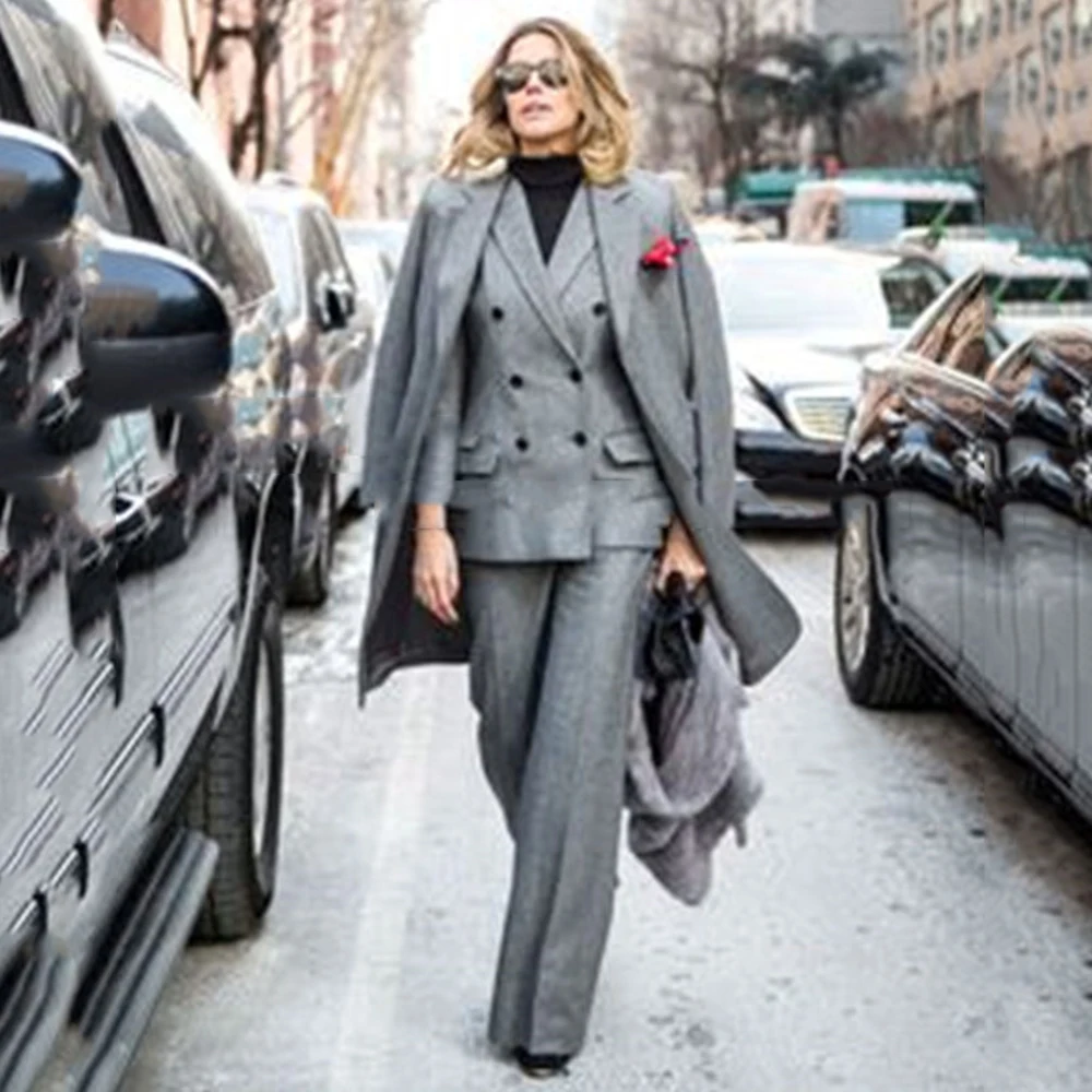 Женский двубортный пиджак и брючный костюм шерстяная смесь офисная леди бизнес