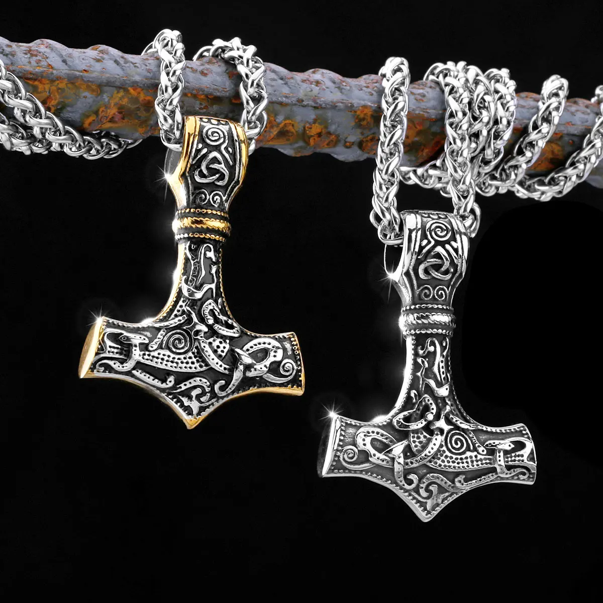 

Nordic Viking Thor's Hammer Pendant Scandinavian Rune Amulet Necklace Stainless Steel Chain Men's Jewelry Gift Wholesale