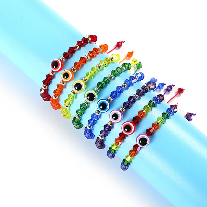 

Amulet Evil Nazar Eye Bracelet Color Handmade Rope Glass Bead Crystal Bracelets For Women Valentines Day Gift Elastic Jewelry