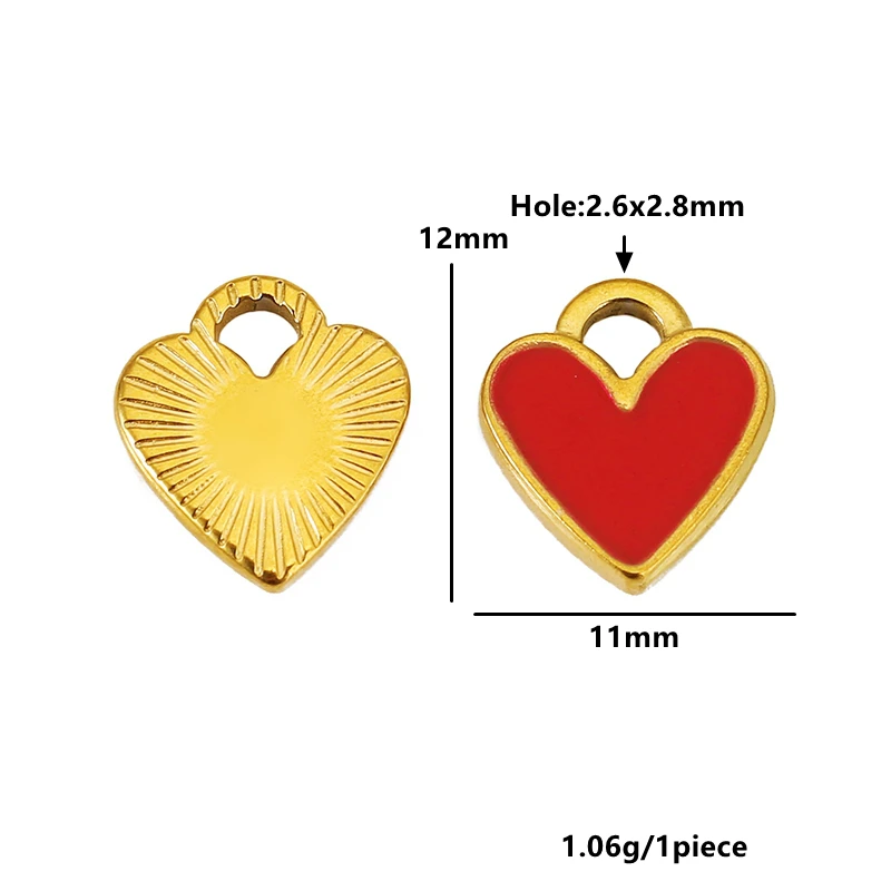 Фото 5 шт. подвесок в форме сердца из нержавеющей стали с золотой эмалью для изготовления ожерелий, серег и ювелирных изделий своими руками №5