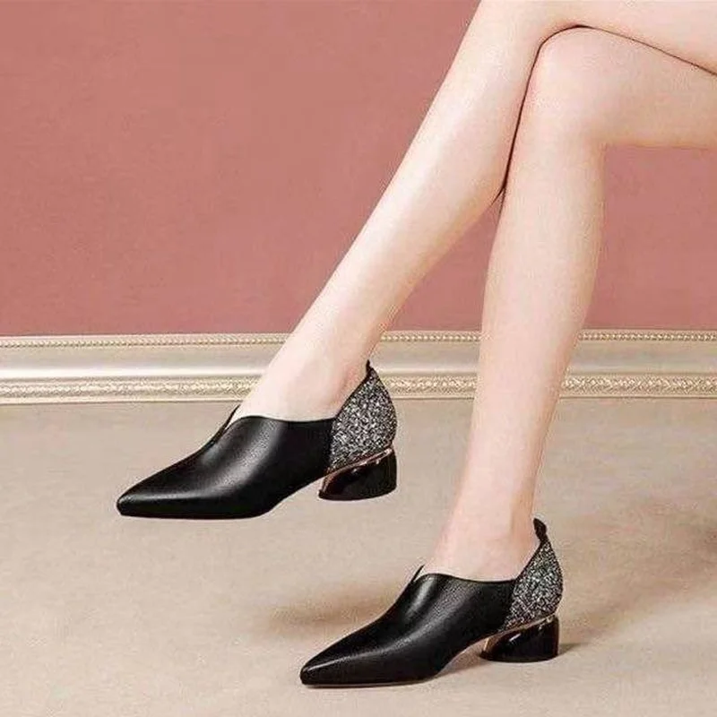

Spring Women Pumps Mid Heels Pointed Toe Office Lady Work Shoes Bling Soft PU Leather Women Pumps shoes for women