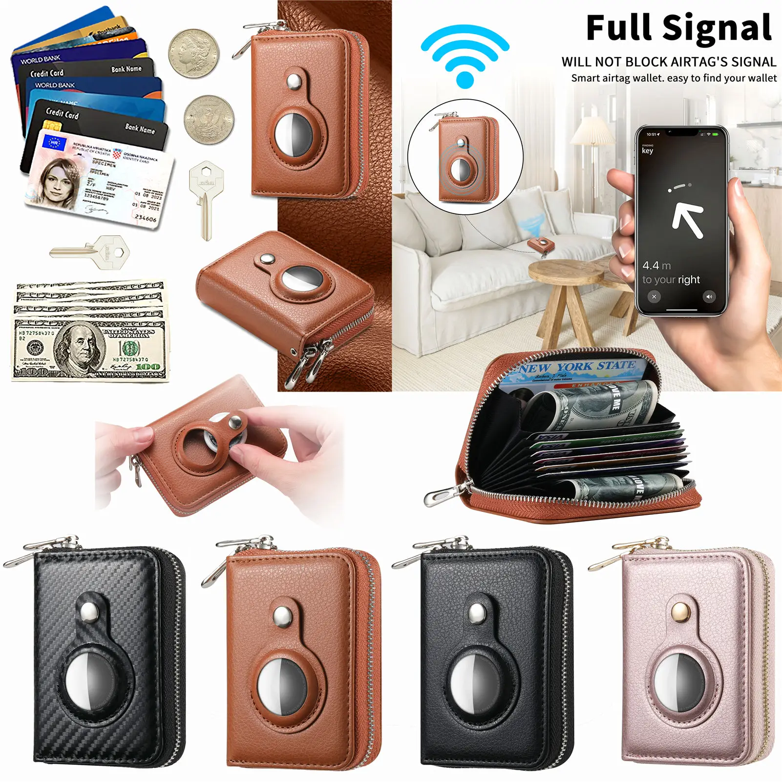 

Wallet Case For Apple Airtags Leather Rfid Protected For Airtag Tracker Locator Device Anti-lost For Air Tag Case Accessories