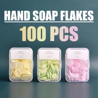 100pcsbox disposable cute mini flower shape paper soap with box hand washing soap paper flakes portable handwashing soap