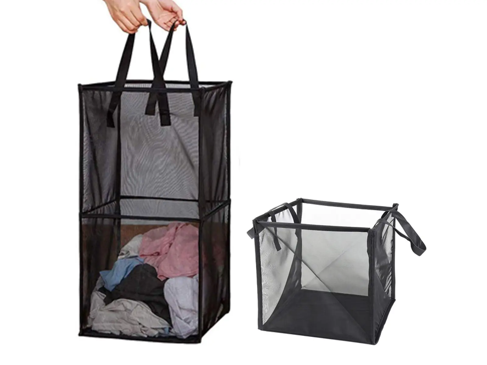 

Mesh Laundry Hamper Bag with Handles Portable & Collapsible Dirty Clothes Mesh Basket Foldable for Washing Storage