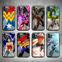wonder woman phone case tempered glass for iphone 13 12 11 pro mini xr xs max 8 x 7 6s 6 plus se 2020 cover