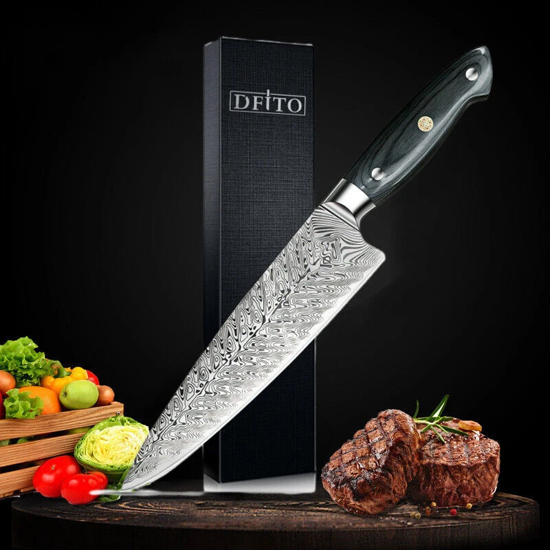 

8 inch Damacus Chef Knife Ultra Sharp Professional Fishbone Cleaver Slicing High Carbon Stainless Steel Blade Kitchen Knives