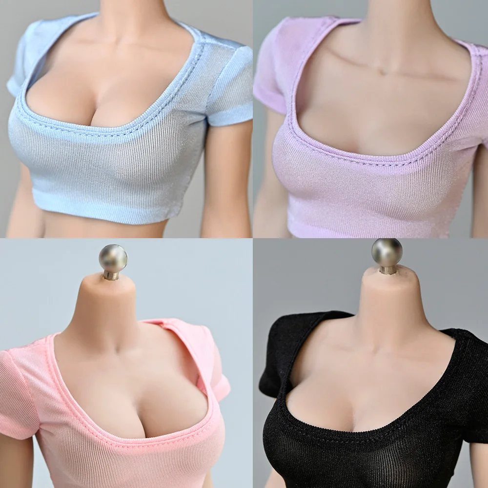 

Кроп-Топ женский в масштабе 1/6 с широким воротником, пикантная футболка с короткой талией для солдат, модель аксессуаров для 12-дюймовой экшн-...