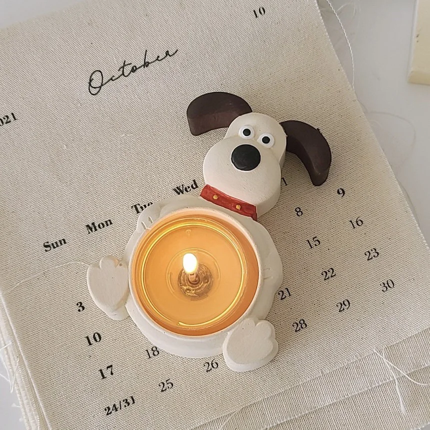 S Cute Dog  Ins Cartoon Resin Room Home Decor Accessories Candle Holder Ring Jewelry Storage Candle Holders