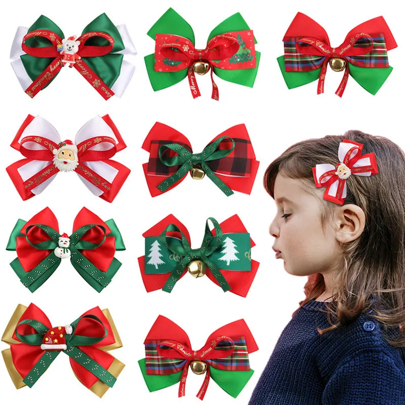 

Cute Christmas Hair Bow Clips Grosgrain Ribbon Santa Claus Elk Boutique Hairpins Kids Barrettes Headwear Girls Hair Accessories