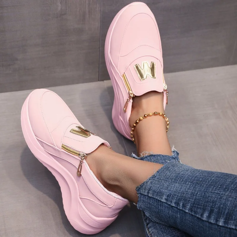 Women Casual Sneakers M Printed Side Zipper Platform Plus Size Vulcanized Shoes Zapatillas Mujer Sapato Plataforma Feminino