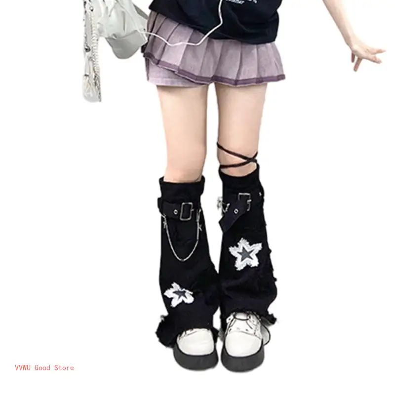 

Star Leg Warmers for Women Punk Denims Long Socks Harajuku Leg Cover Stockings