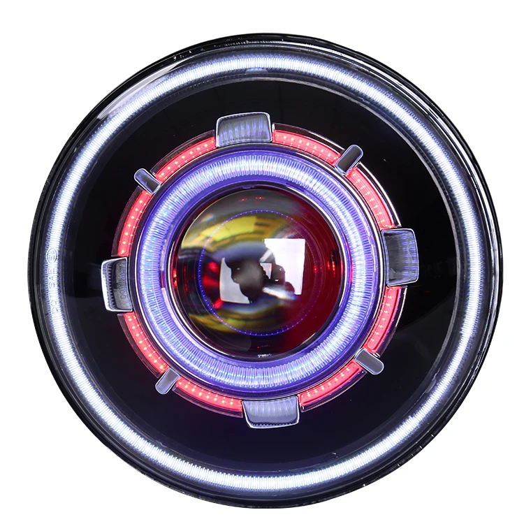 

7inch Auto Lighting System HID Bi-xenon Projector motorcycle Headlight 7'' round led halo demon eyes Headlamp for JEEP wrangler
