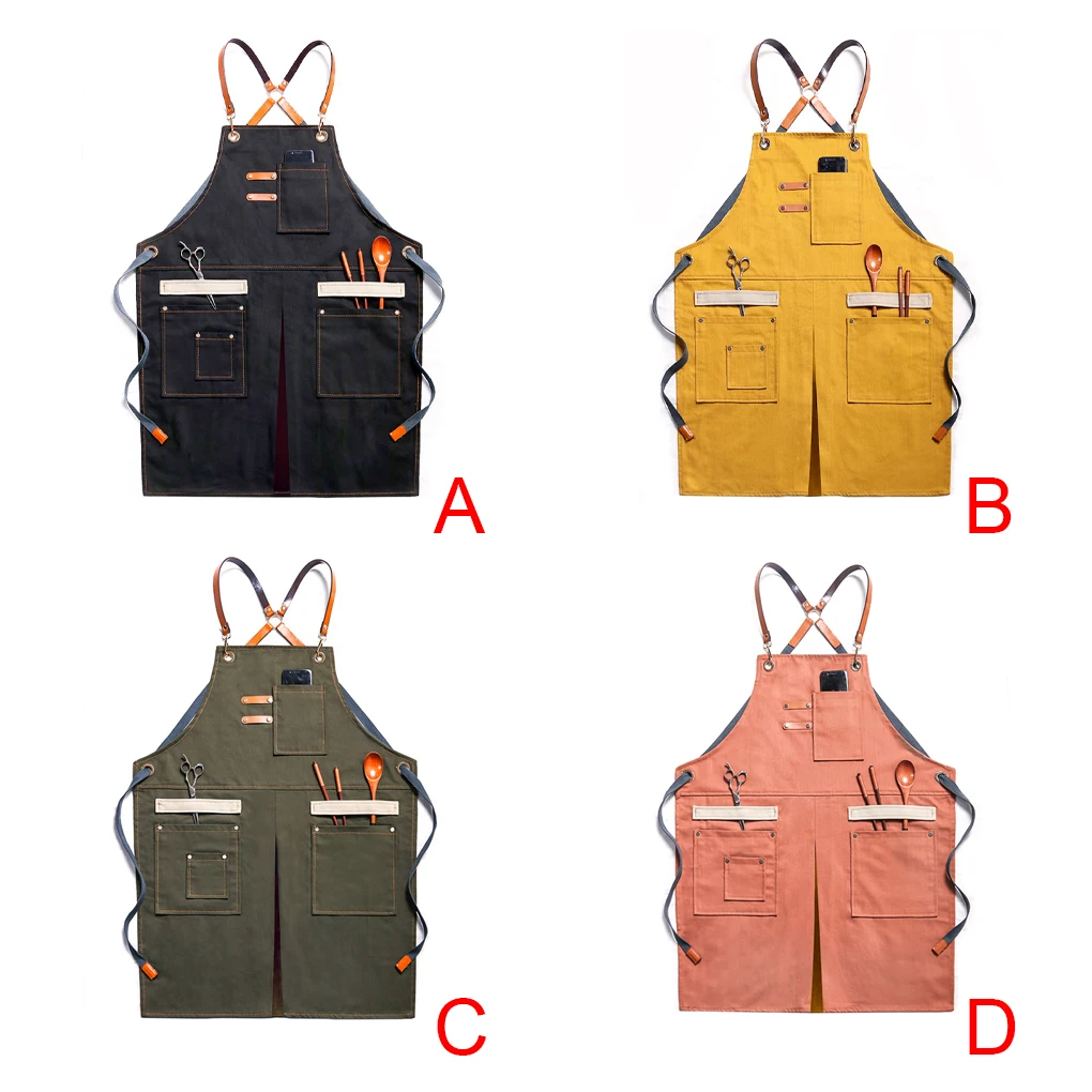 

Work Apron Craftsman Canvas Workshop Bib Pockets Picnic Grilling Cooking Gardening Aprons Bibs Accessory Yellow