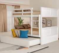 Home Modern And Minimalist Wooden Bedroom Furniture Beds Frames Bases Full Over Full Bunk Bed With Twin Size Trundle White