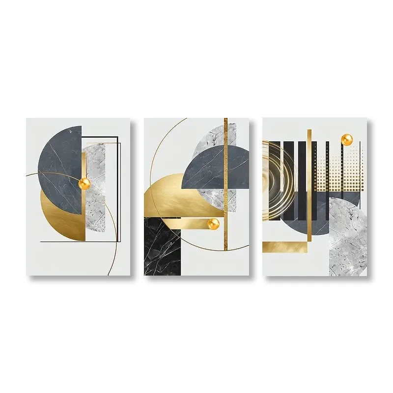 

Набор из 3 золотых абстрактных картин на холсте HALFLEMART