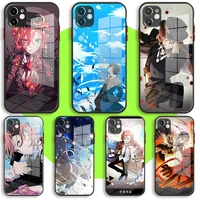 liquid tempered glass case for iphone 13 11 12 mini pro max xs xr x 7 8 6 plus se2 silicone cover anime stray dogs dazai osamu