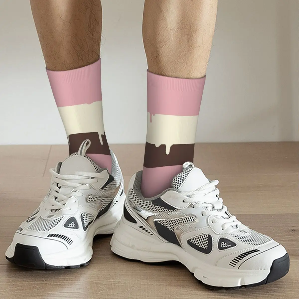 Neapolitan Ice Cream Drip Crazy Men's compression Socks Unisex A must-have for summer Harajuku Pattern Printed Funny Crew Sock images - 6