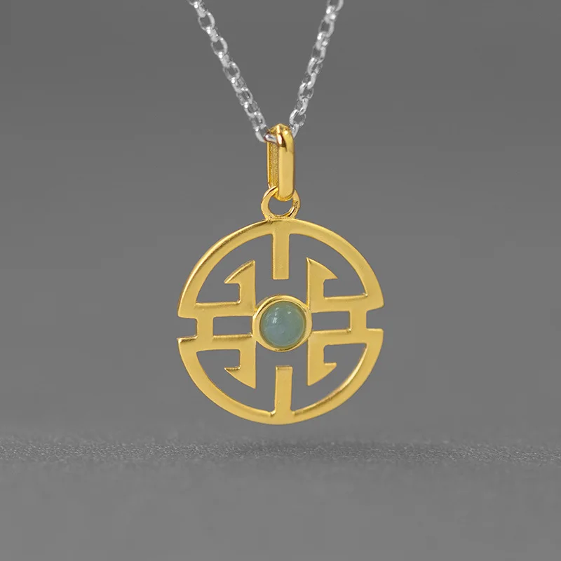 

INATURE Natural Aquamarine Geometric Round Pendant 925 Sterling Silver Chain Necklace Women Fine Jewelry