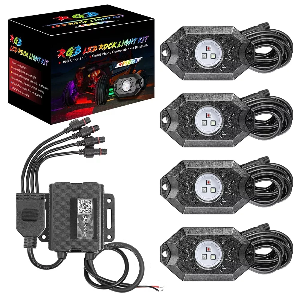 

Для Polaris Ranger, General, RZR 4-х точек RGB светодиодный рок-светильник APP Control Музыка Неоновый автомобиль Underglow Chase Light Rock Lights Offroad