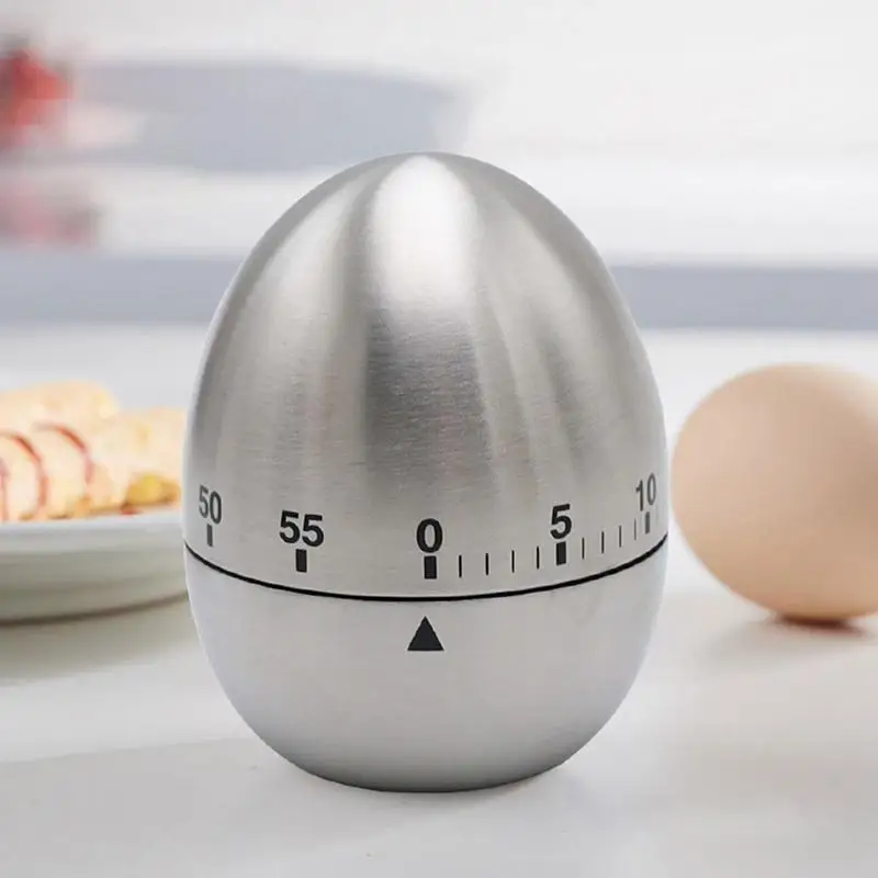 

Stainless Steel Manual Egg Shape Timer Mechanical Visual 60 Minutes Countdown Timers Creative Kitchen Cooking Time Reminder