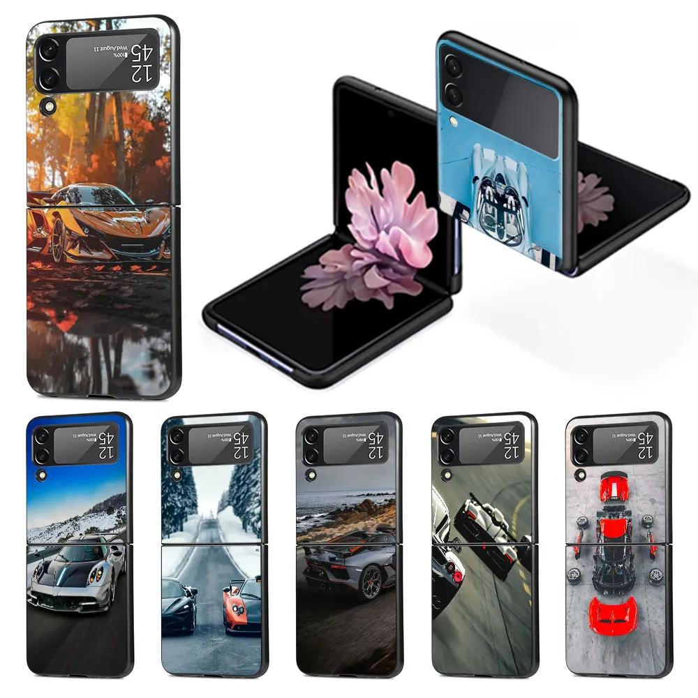 

Чехол для телефона Samsung Galaxy Z Flip4 Flip3, флип-чехол для Z 4 3, чёрные жесткие чехлы из поликарбоната Zflip3, Zflip4, чехол для спортивного автомобиля