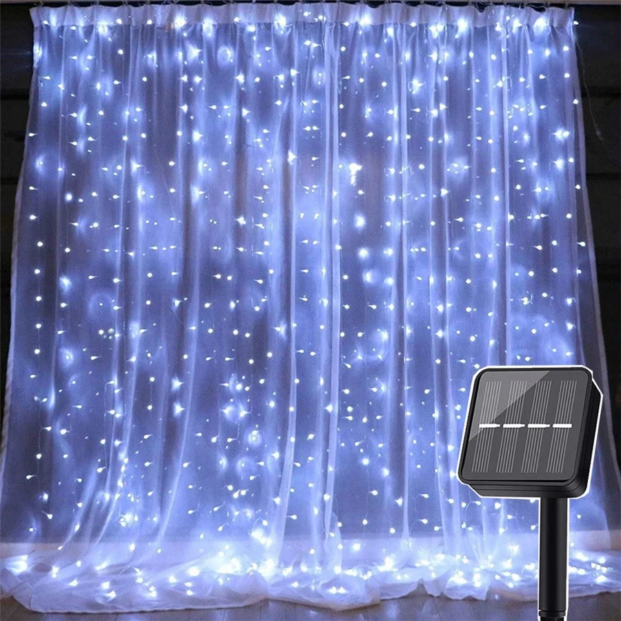 

3MX3M/300 LED Solar Powered Icicle Curtain LED String Light 8 Modes Wedding Party Christmas Solar String Garland Light