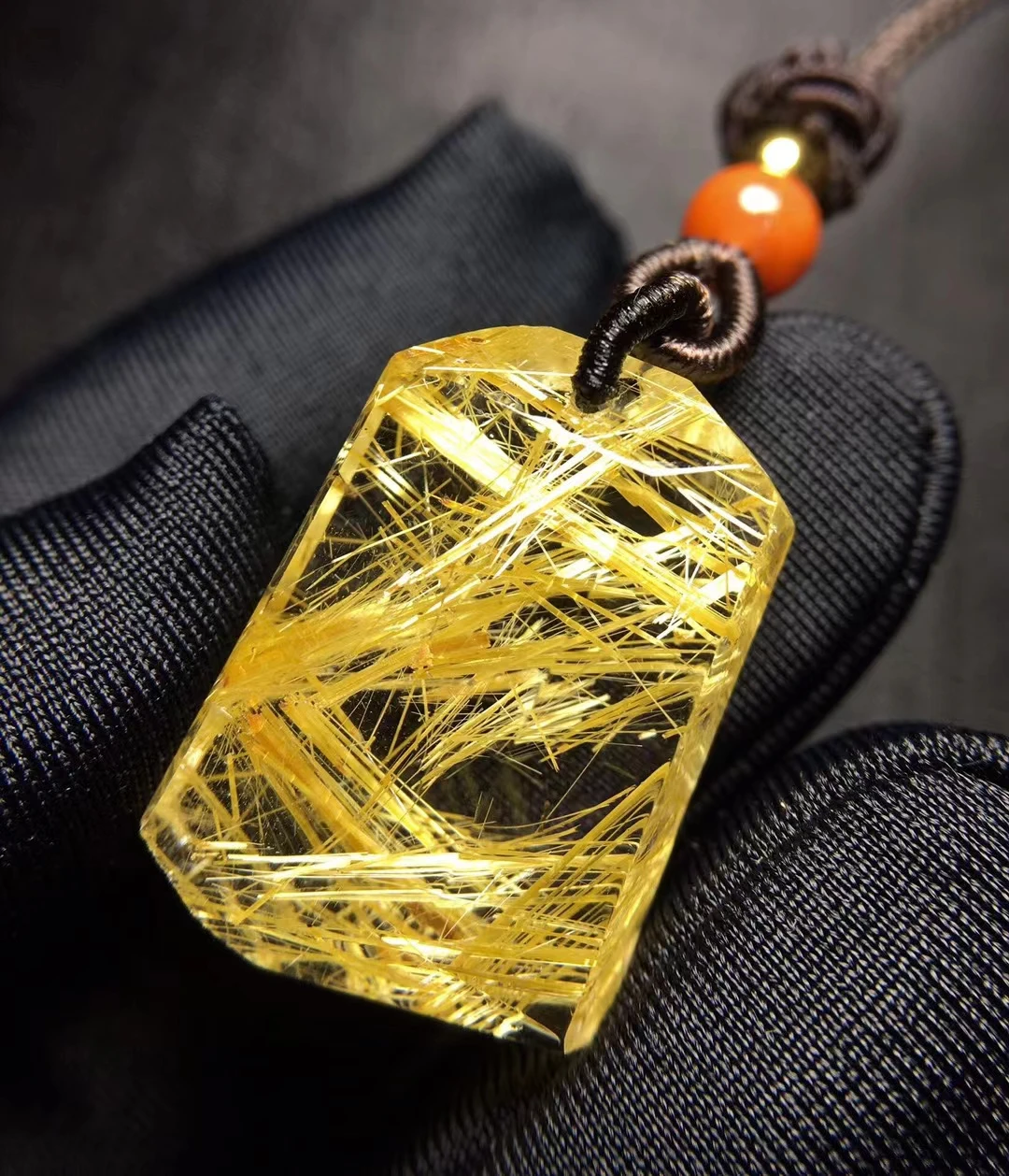 

Natural Gold Rutilated Quartz Pendant Yellow Rutilated Quartz Rectangle Jewelry 23*16*8.4mm Women Brazil AAAAAAA