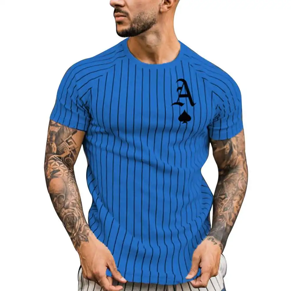 

T Shirt for Mens Stripped Tshirt Summer Men Clothing Streetwear Round Neck Shirt Fashion Poker Print Short Sleeve T-shirts Tops