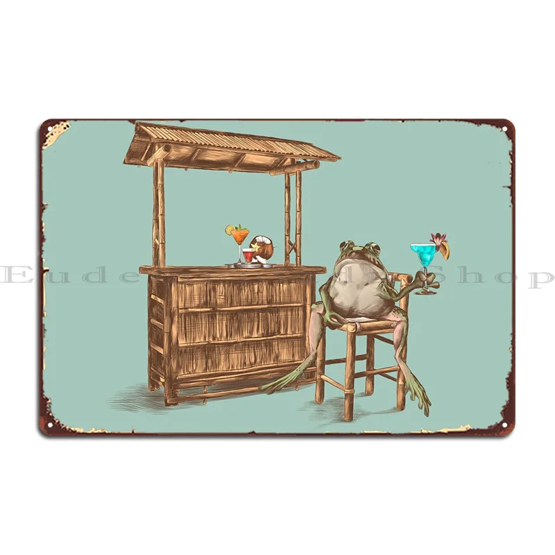

Frog Drinking A Cocktail Metal Plaque Home Printed Wall Decor Cinema Club Tin Sign Poster