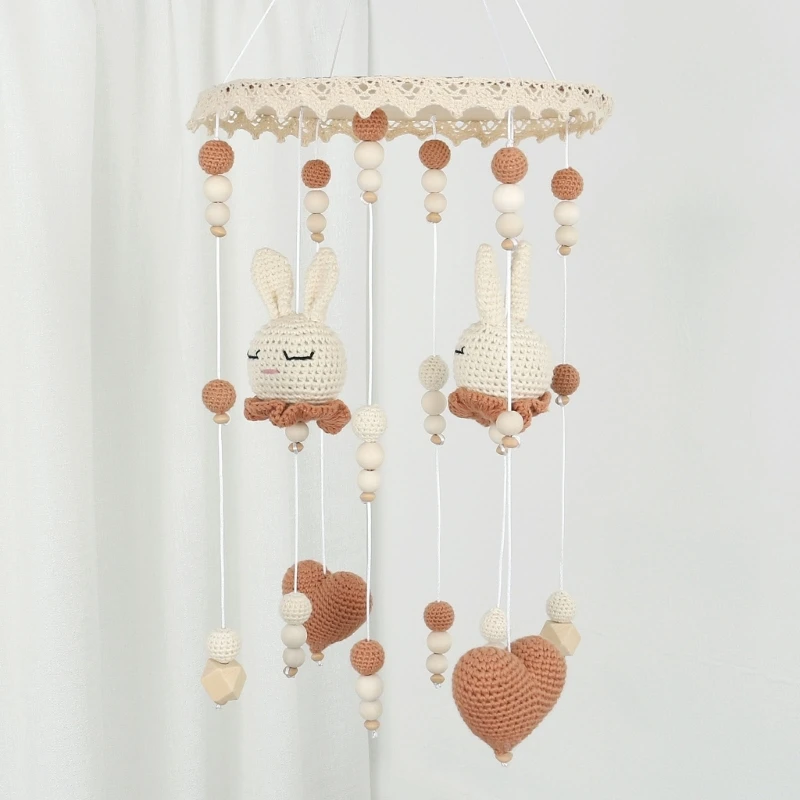 Handmade Crochet Baby Rattle Toys Knitted Bunny Newborn Crib Mobile Rattle Music Bed Bell Hanging Toy Wind Chime Baby Room Decor