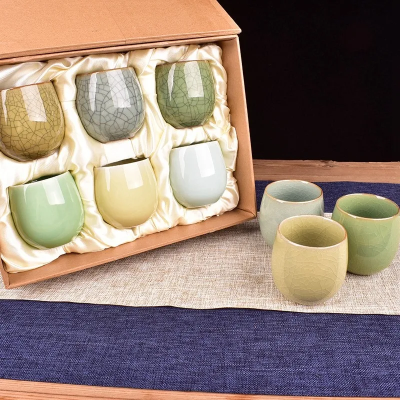 Taza de té de cerámica de estilo japonés, tazas de Kung Fu de porcelana, tazas de cerámica para beber vino, café, taza de celadón, venta al por mayor, 1 pieza/3 piezas