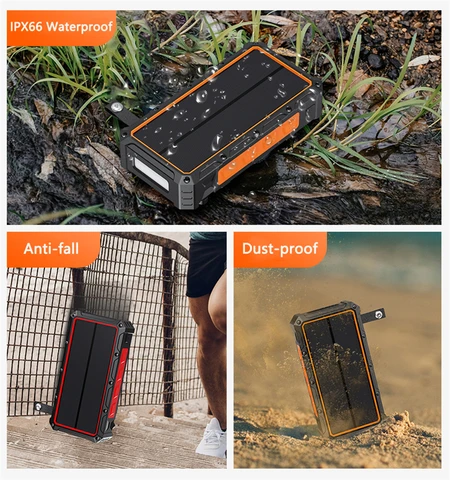 Ручная рукоятка Solar Power Bank 20000 мАч Водонепроницаемое портативное беспроводное зарядное устройство Powerbank для iPhone 16 X Samsung S24 Xiaomi Poverbank