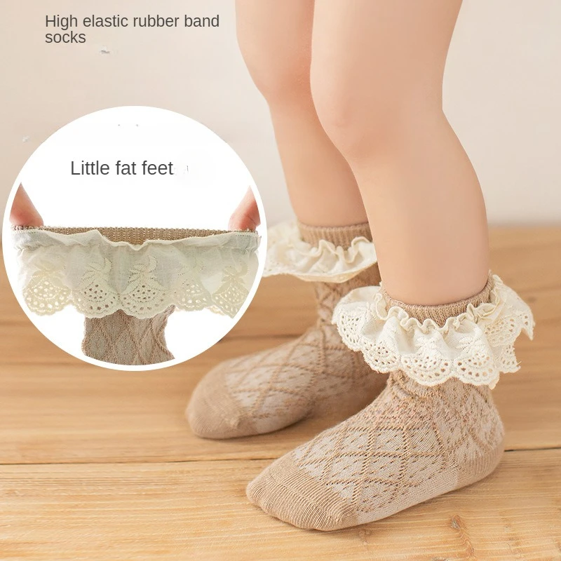 

2023 Fashion Newborn Toddlers Girls Ruffled Socks Frilly Cotton Ankle Socks with Lacework Decoration 0-3Y Baby Girls Socks