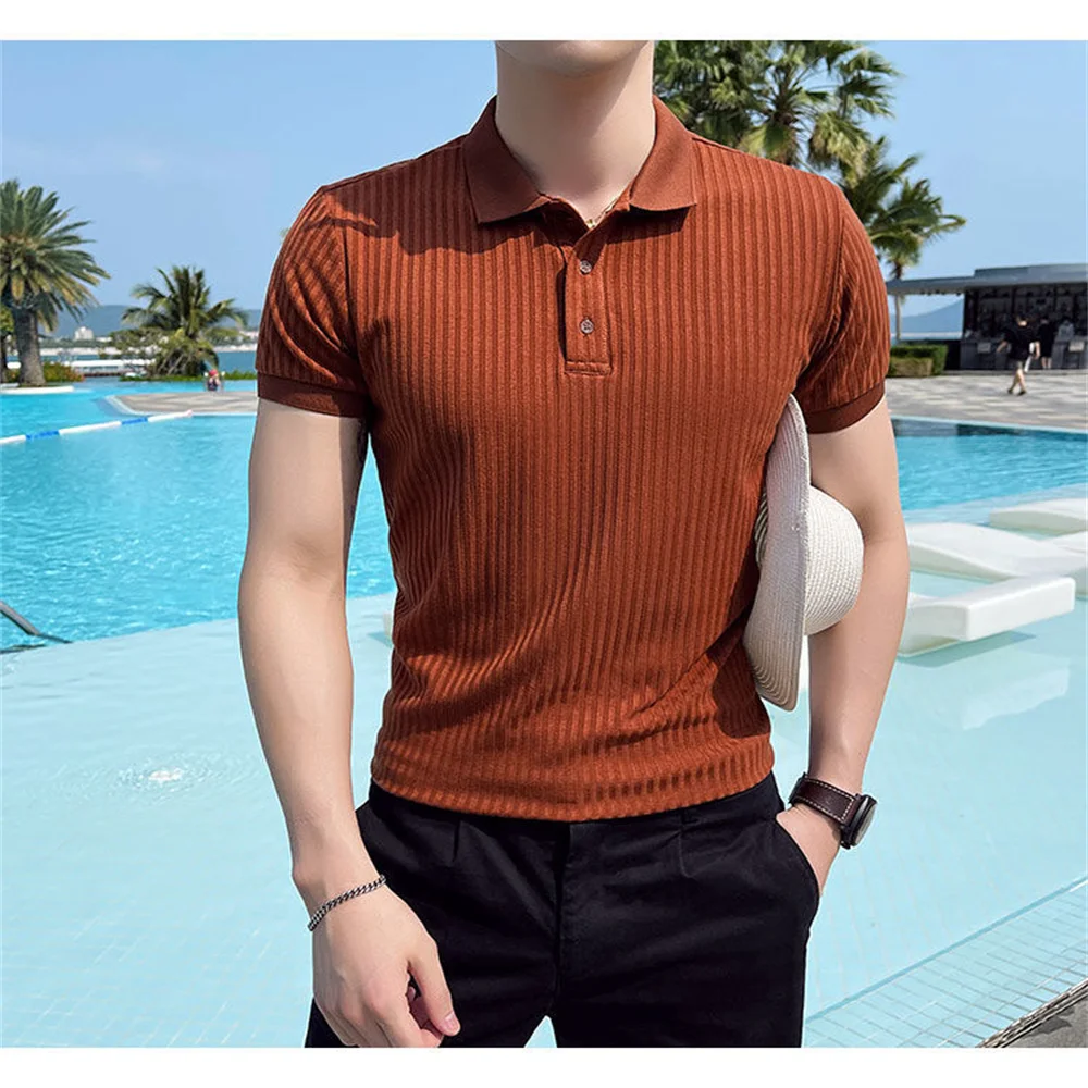 

Рубашка-поло мужская с отложным воротником, приталенная эластичная модная дышащая Повседневная футболка с коротким рукавом, топ для фитнеса, лето 2023