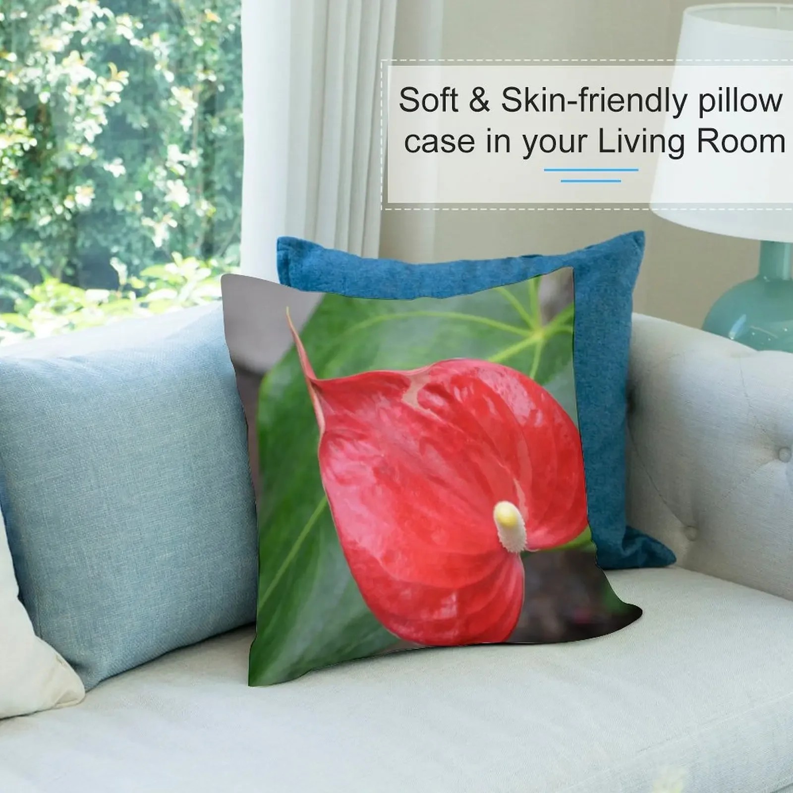 Красный антуриум в форме сердца с листьями декоративная подушка наволочки для