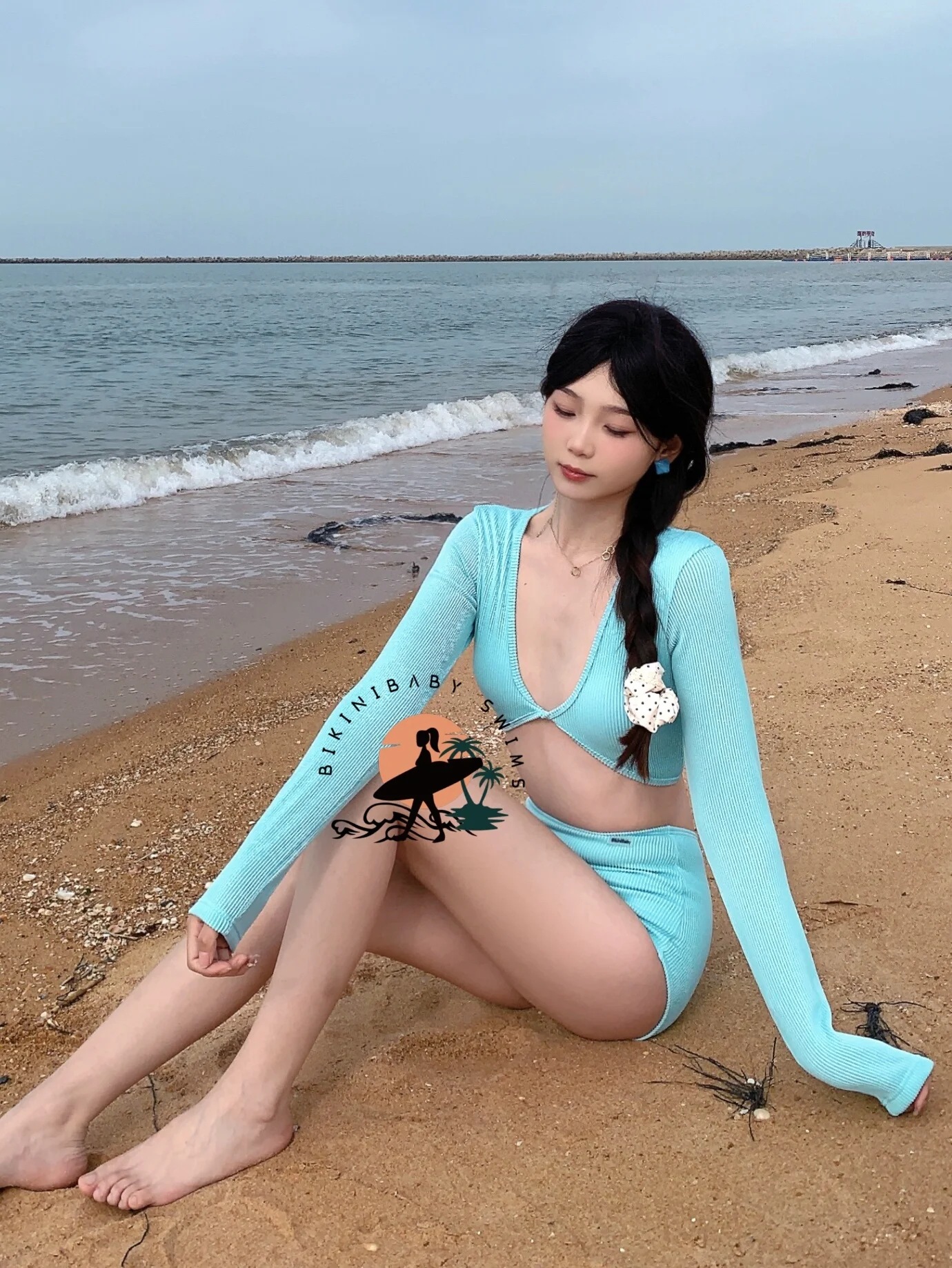 Bikinibaby Self-Made Mint Mambo с длинными рукавами Island Vacation Gyaru бикини высокой талией