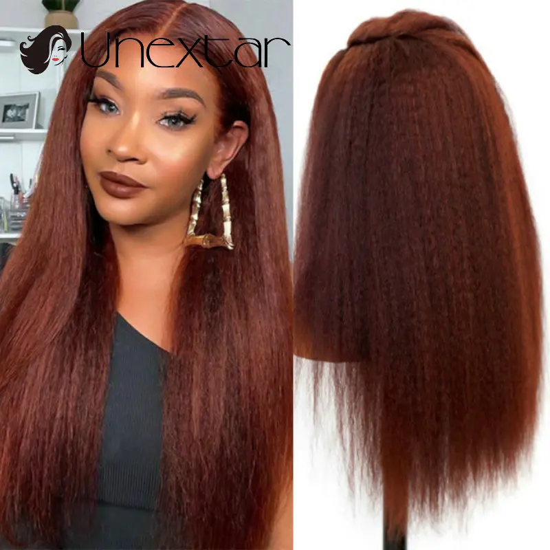 

Reddish Brown 13x4/5x5/4x4 HD Transparent Lace Frontal Wig Kinky Straight Glueless Human Hair Wigs for Women Brizilian Human Wig
