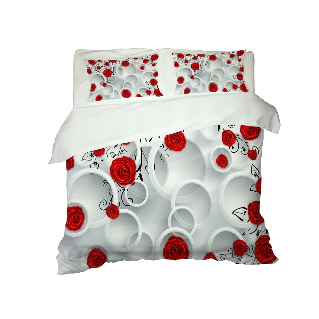 Комплект постельного белья HUANZHUANG с 3d-рисунком красных роз пододеяльник из
