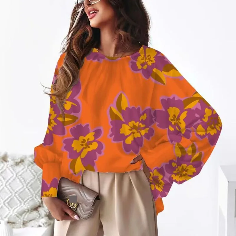 

Autumn New 2022 Batwing Sleeve Shirt Fashion O-Neck Elegant Print Print Blouse Women's Blusa Feminina Casual Clothing 22282