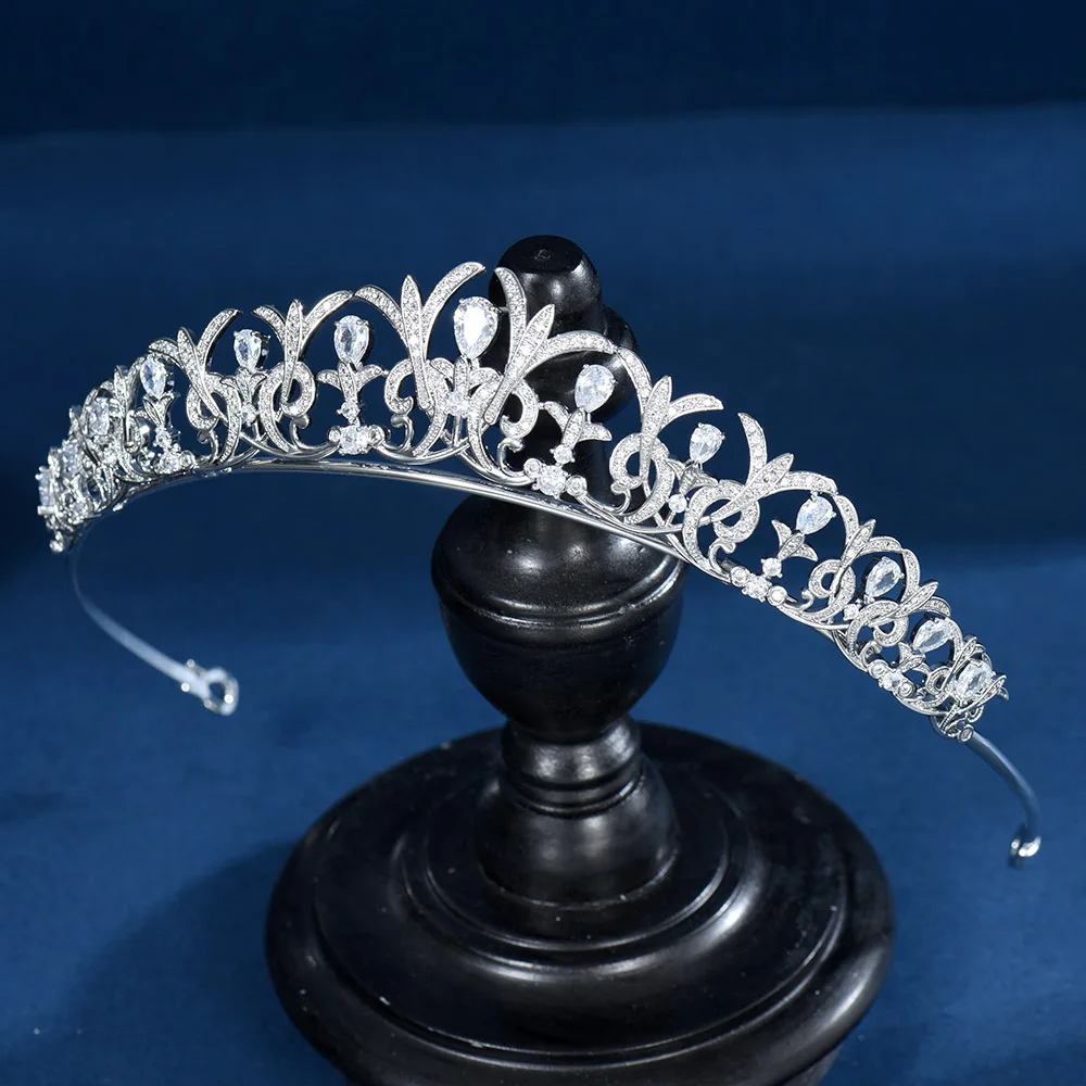 

Fashion Wedding Bridal Hair Jewelry Simple Leaf Design Elegant Cubic Zirconia Tiara and Crown for Women High Quality C-120