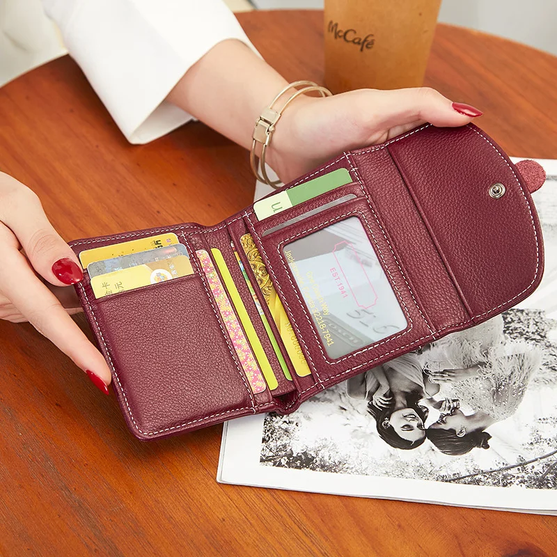 Short Genuine Leather Women Wallets First Layer Cowhide Purse Folding Envelope Billfold Excellent Card Holders Birthday Present