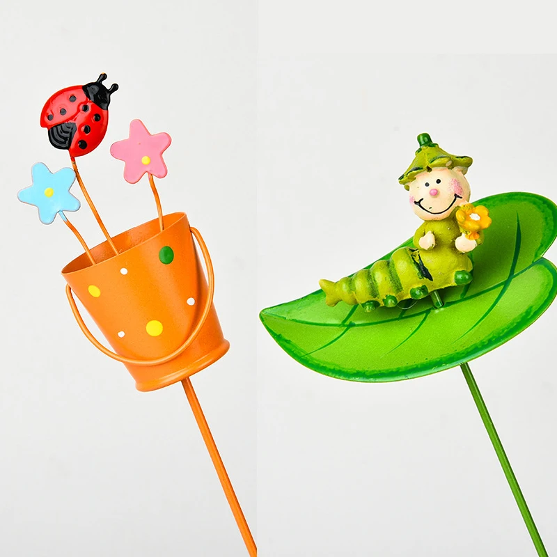 

1/2/4/5PCS Fairy Miniature Garden Decor Flower Pot Picks Metal Painted Tin Bucket And Watering Can Picks home crafts decoration