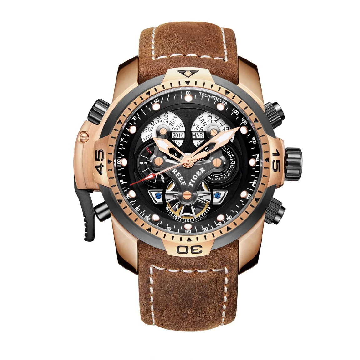 

Reef Tiger Mens Automatic Watches, Men Luxury Watch Self Wind Mechanical Wristwatch 10Bar Waterproof Sapphire Mirror Luminous