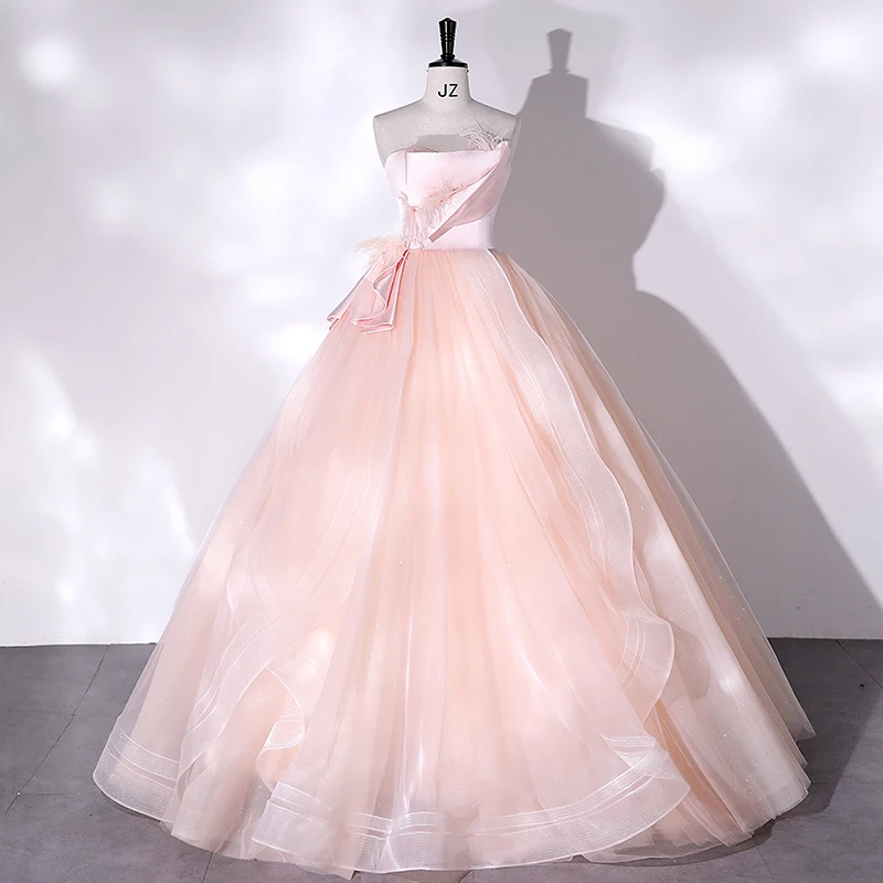

New Sweet Pink Princess Ball Gown Wedding Dresses Sexy Strapless Floor-length Abiti Da Sposa Colorati Simple Vestidos De Novia