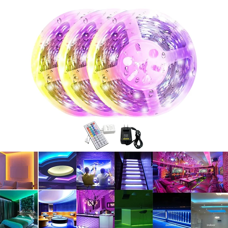 

15M LED Strips Lights Flexible Lights Multi Color Changing 3528 RGB With 44 Key Remote For Bedroom Decorate